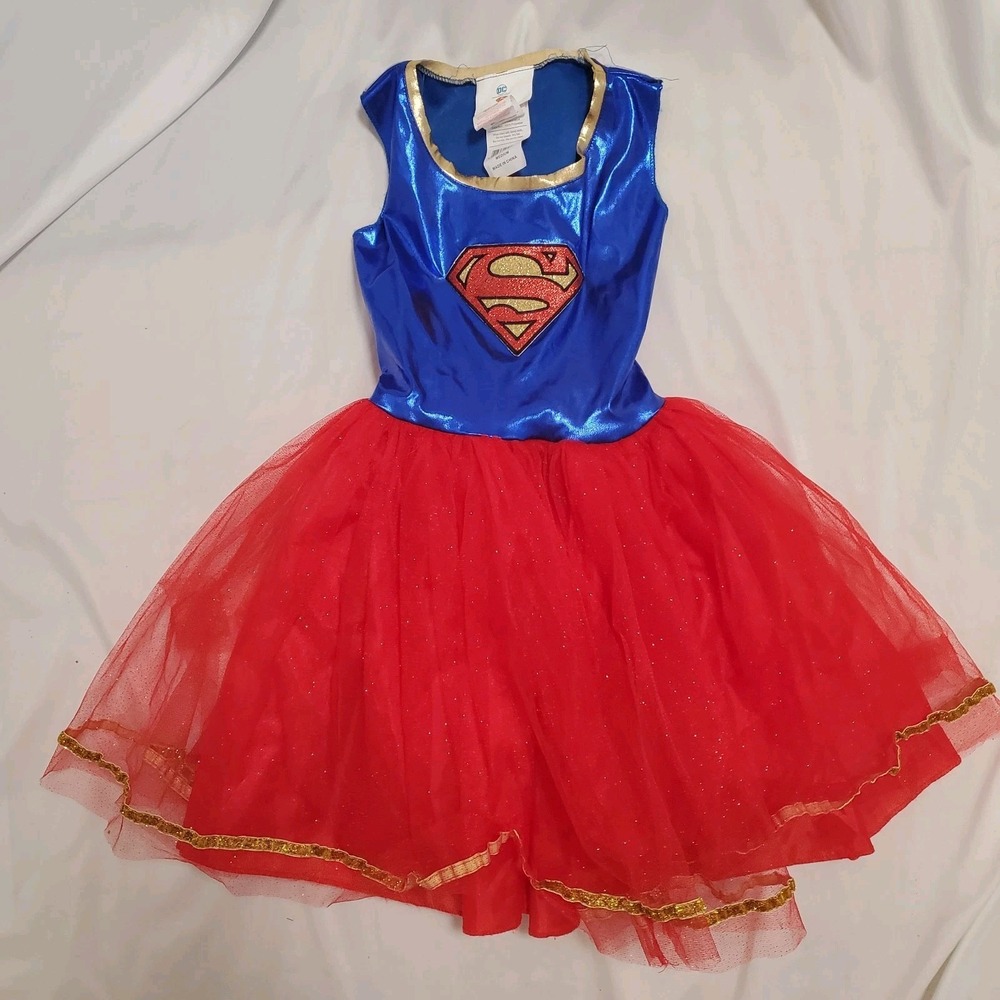Rubies Supergirl Costume Girls Medium DC Comics Dress Tutu Blue Red Metallic